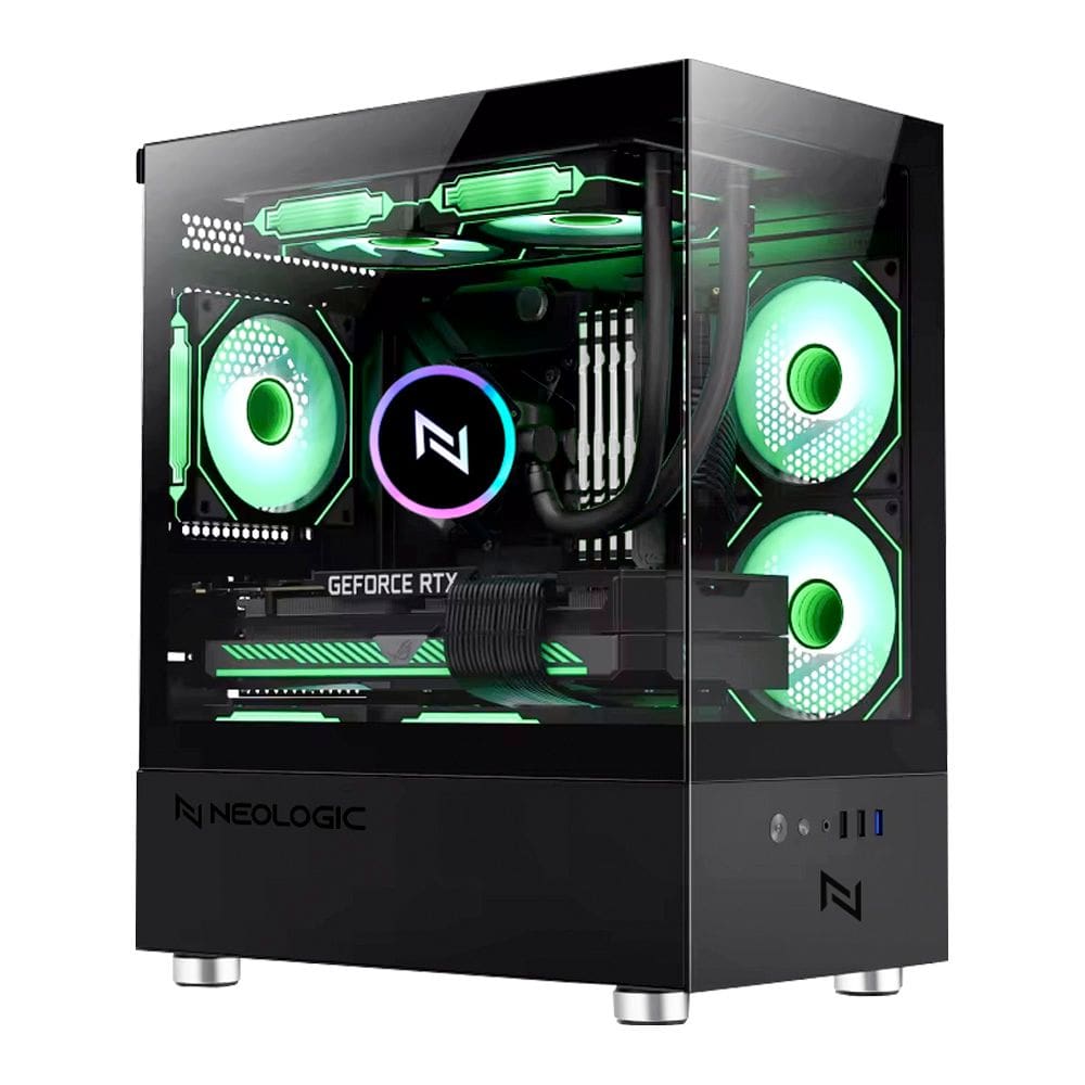 Gabinete Gamer Neologic Aquario Pulse, Mid-Tower, Lateral E Frontal Vidro Temperado, Preto, 3 Fans Argb,  285 X 195 X 380 Mm - Nl-Psbk