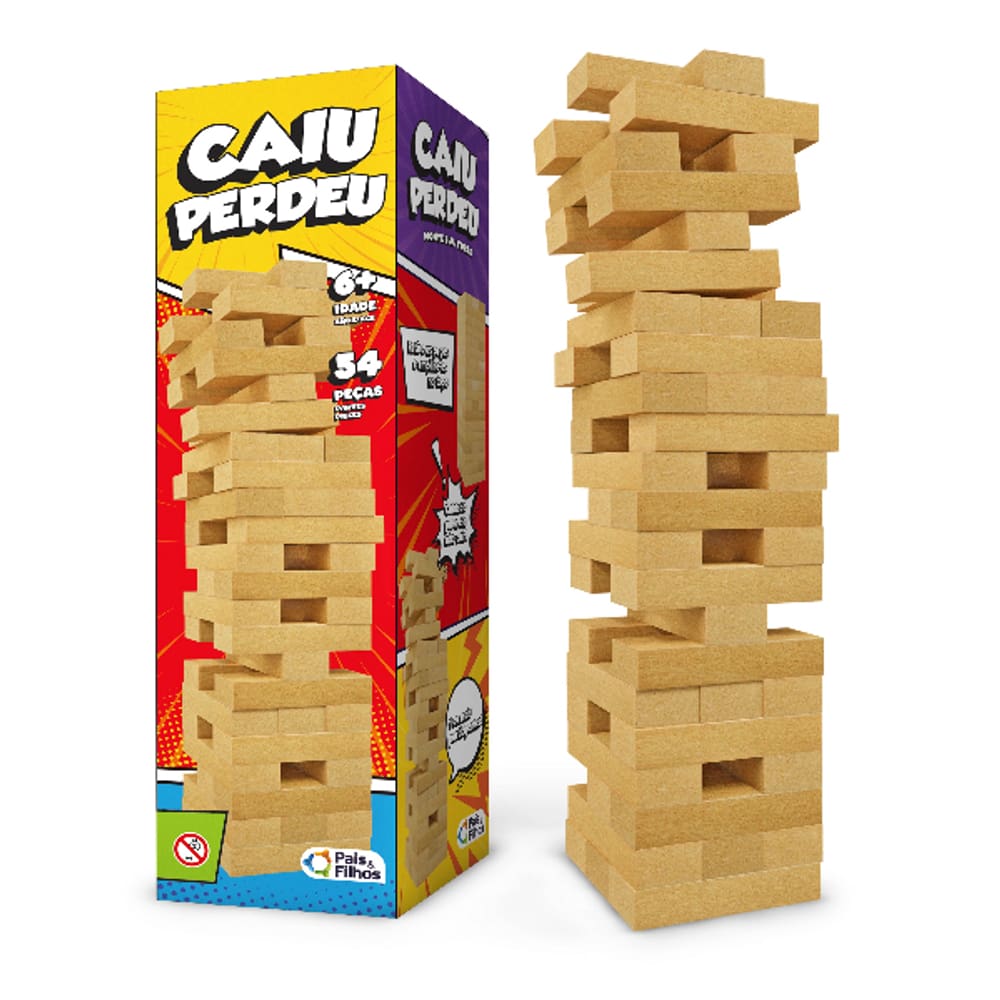 Jogo de Mesa Infantil Caiu Perdeu MDF 54 Blocos Pais & Filhos
