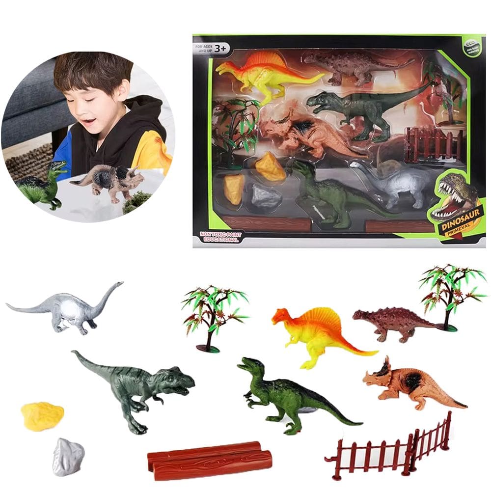 Dinossauro Kit 14 Pecas Borracha Para Crianças Brinquedo