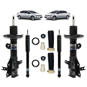 2 Pares Amortecedor Civic 2.0 2012 A 2016 Nakata Dianteiro/Traseiro Pressurizado + Kit Batente