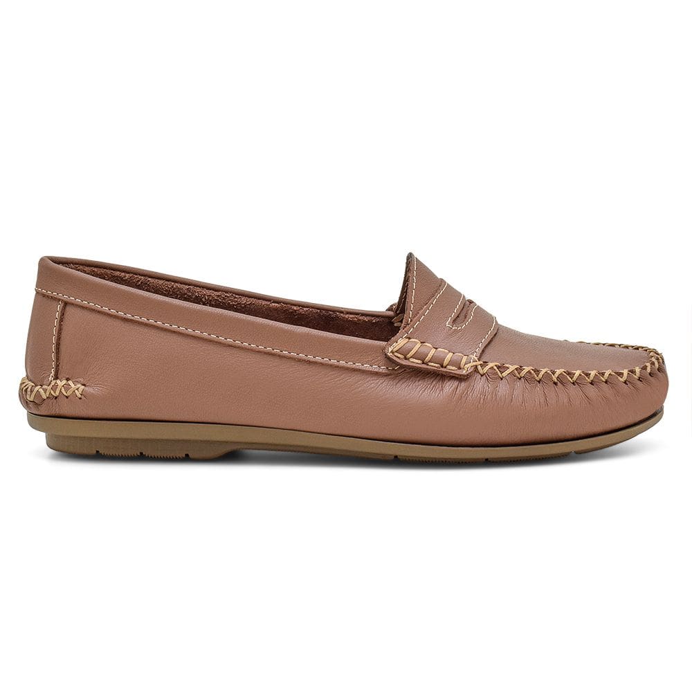 Mocassim Feminino Marrom Claro Couro Conforto Casual Ortopédico