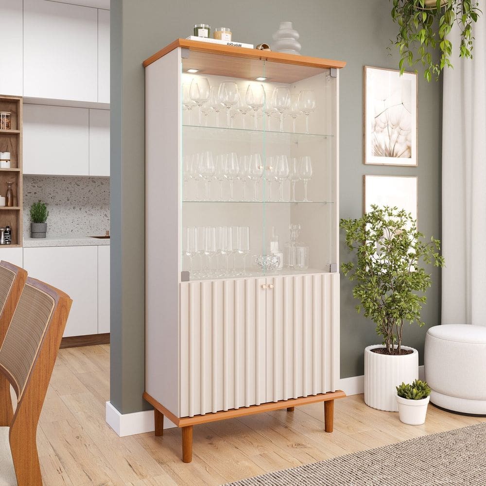 Cristaleira para Sala de Jantar Luiza Cinamomo/Offwhite