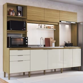 Cozinha Compacta 8 Portas e 2 Gavetas Ipê/Cristalo