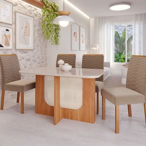 Sala de Jantar Louise 1,30 com 4 Cadeiras Clarice Cinamomo/Offwhite/Joli