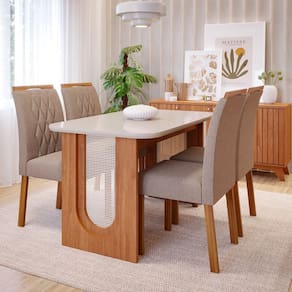 Sala de Jantar Valentina 1,30 com 4 Cadeiras Juliana Cinamomo/Off/Bege