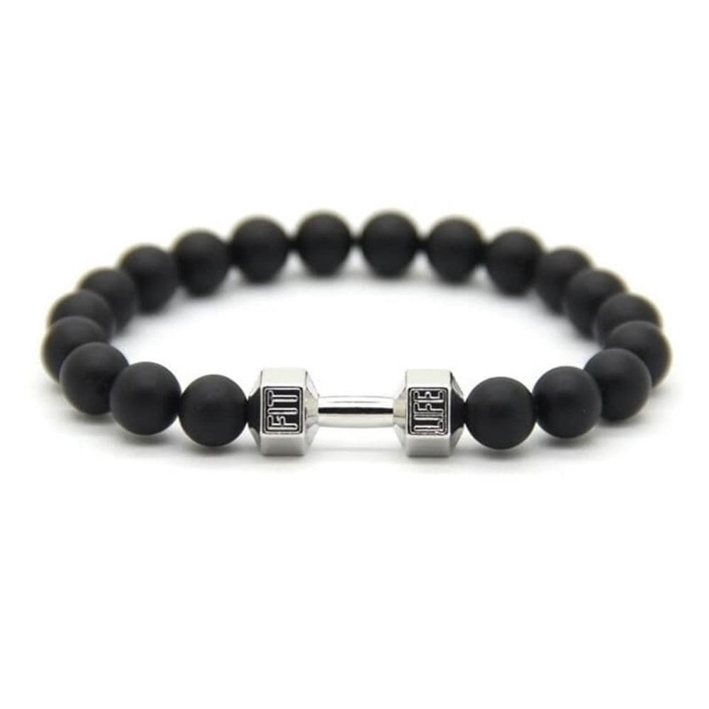 Pulseira Masculina Pedra Ágata Mate Pingente Fitness