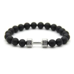 Pulseira Masculina Pedra Ágata Mate Pingente Fitness