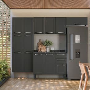 Cozinha Compacta em Aço 4 Peças 13 Portas 2 Gavetas Branco/Grafite
