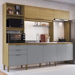 Cozinha Compacta 8 Portas e 2 Gavetas Ipê/Griseo
