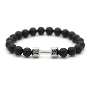 Pulseira Masculina Pedra Ágata Mate Pingente Fitness