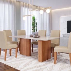 Sala de Jantar Ester 180 Cm com 6 Cadeiras Maia Cinamomo/Offwhite/Gengibre