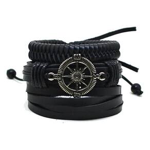 Pulseira Masculina Bússola Trança Social Tiras Kit 3 Peças