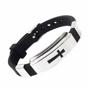 Pulseira Masculina Preta Silicone Cruz Inox