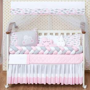 Kit de Berço Nuvem 12 Peças Rosa Claro 1,30m - 100% Algodão