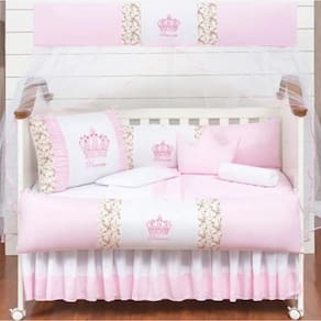 Jogo de Berço 11 Peças Menina Coroa Princesa Rosa Claro