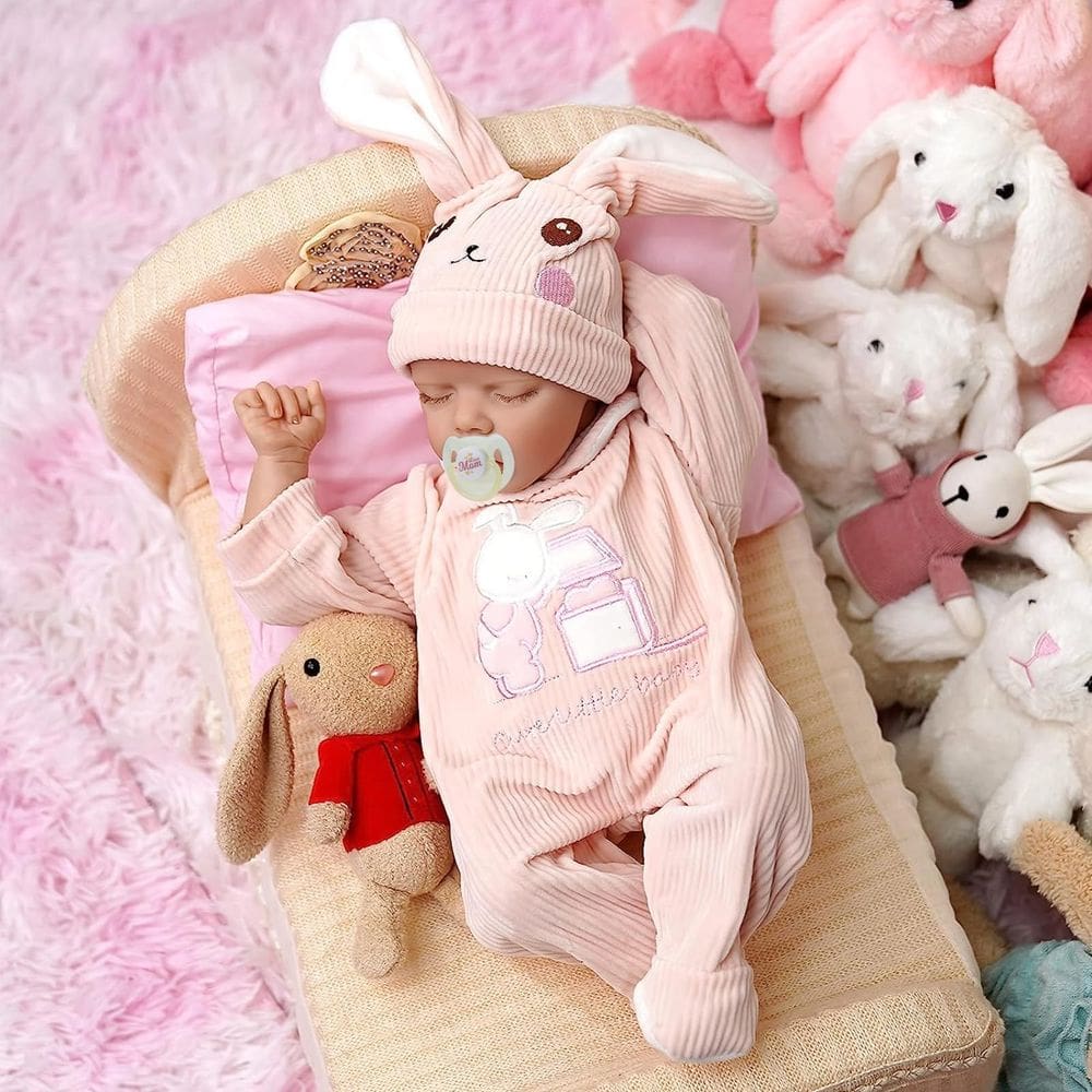 Boneca Reborn Baby Doll JIZHI Lifelike 43 cm com brinquedo de coelho e kit de alimentação