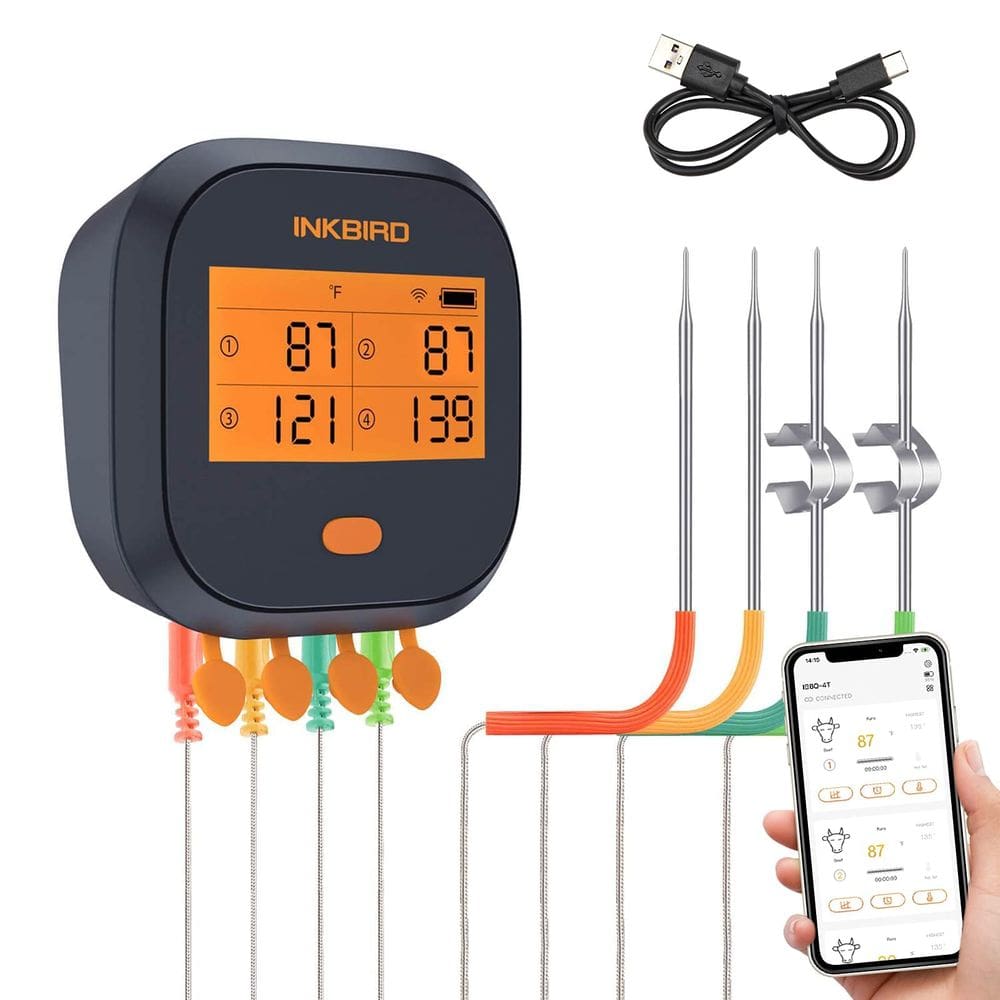Termômetro de carne WiFi Inkbird IBBQ-4T com 4 sondas e recarregável
