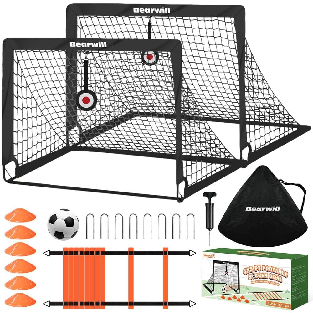 Soccer Goal Bearwill Kids de 4 x 3 pés com bola, escada, cones e alvos