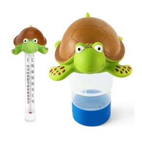 Dispensador de cloro e kit de termômetro Turtle for Pool, pacote com 2