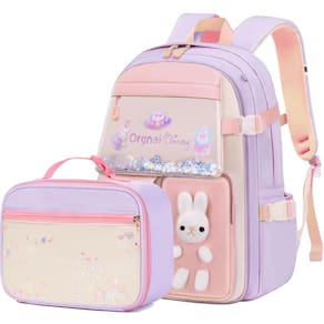 Mochila Gazigo Bunny para meninas com lancheira roxa de 6 a 12 anos