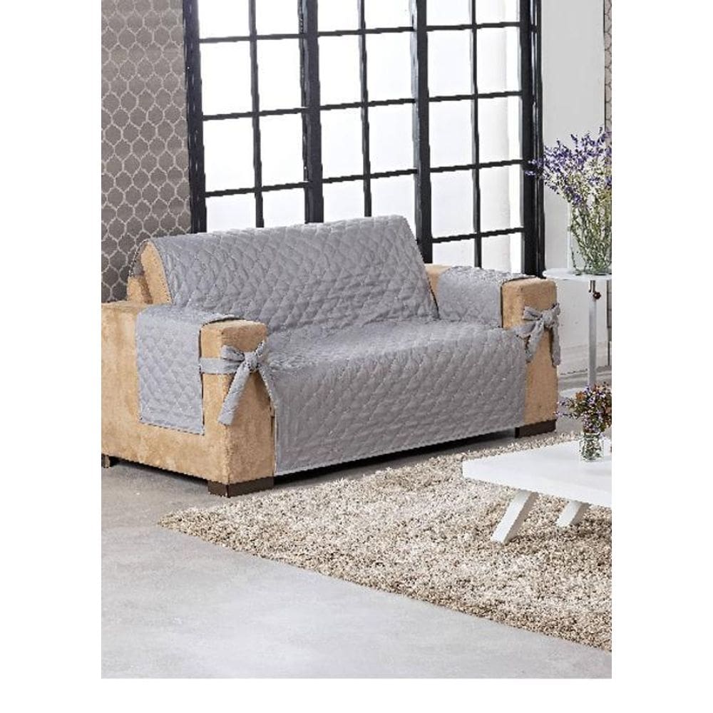 Protetor De Sofá Com Laço E Porta Controle Lateral Cinza