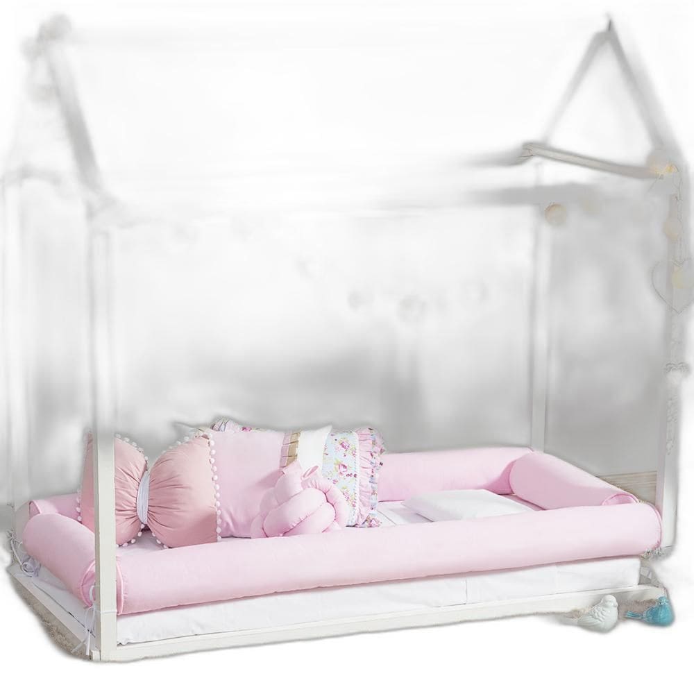 Kit Montessoriano Para Cama De Solteiro 4 Rolos Rosa