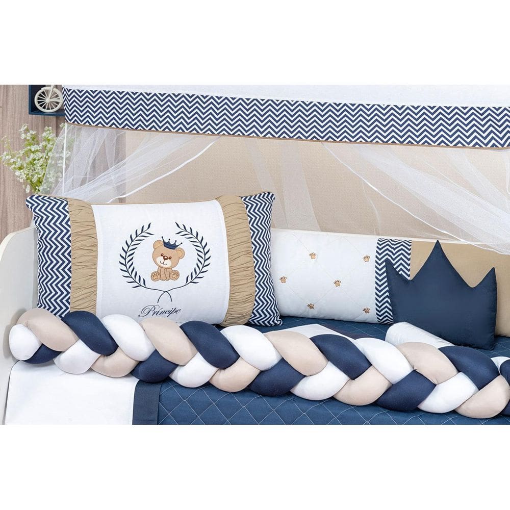 Trança Protetor Lateral De Berço Menino Azul Marinho Bege G