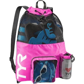 Mochila TYR Big Mesh Mummy para natação úmida, rosa ginástica