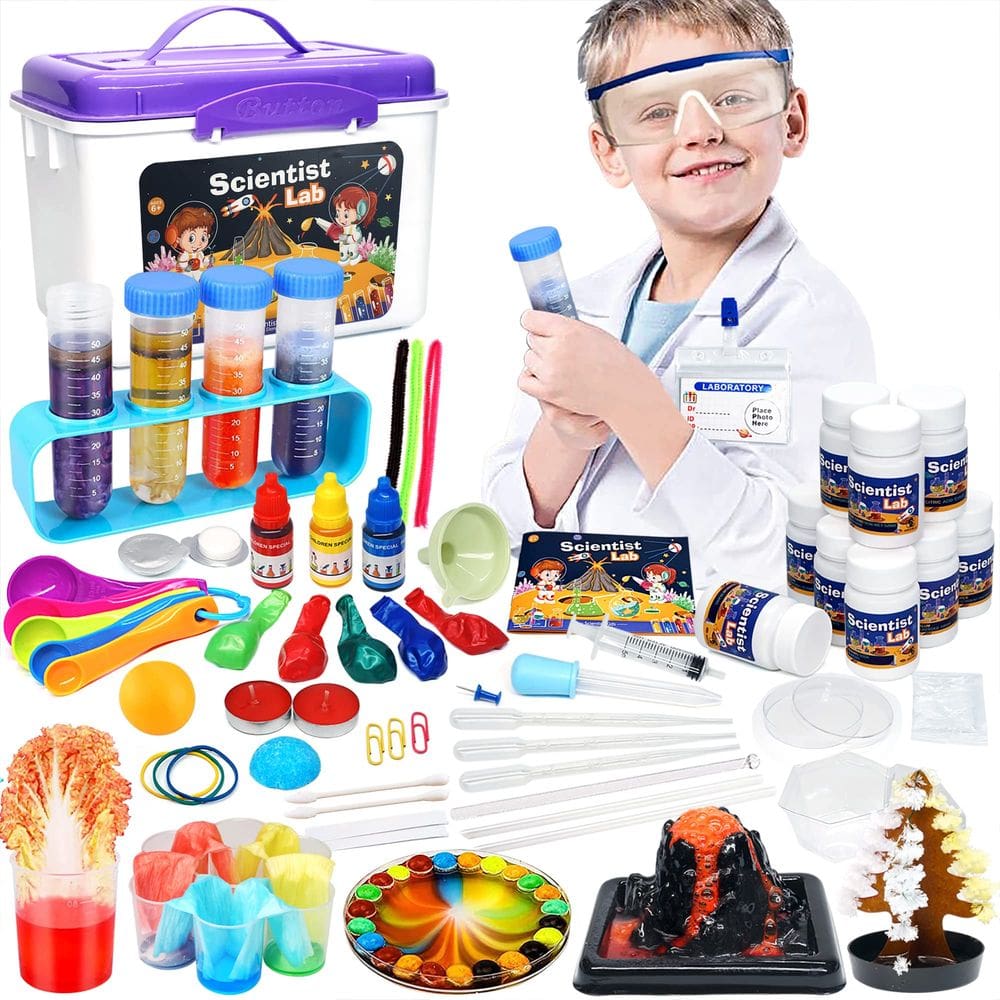 Kit de experimentos científicos Amerrly com jaleco de laboratório para crianças de 6 a 12 anos