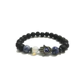 Pulseira Pedra Vulcânica Olho Grego Sodalita e Pedra da Lua