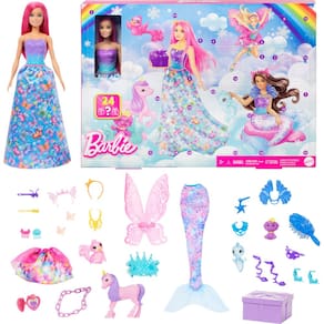 Calendário do Advento Barbie com boneca e 24 acessórios Unicórnio e animais de estimação