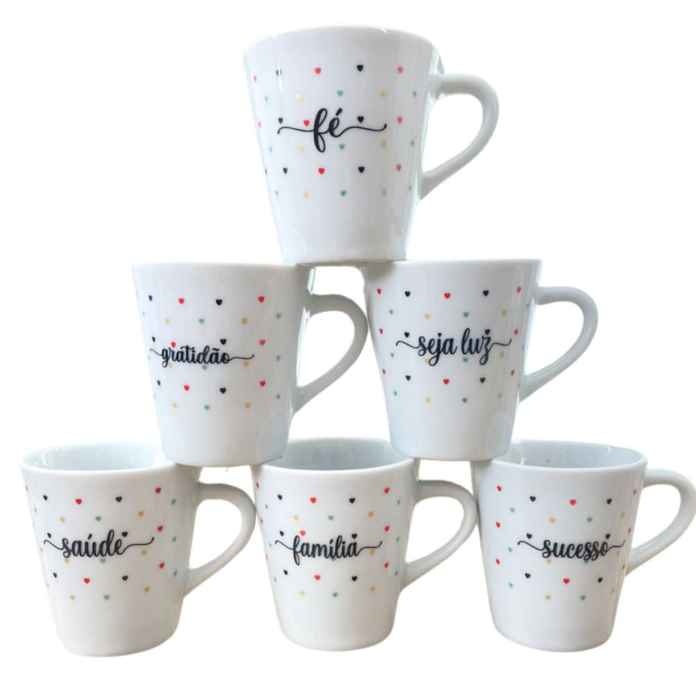 Jogo 6 canecas Cônicas 120ml Poá Colorido - Porcelana