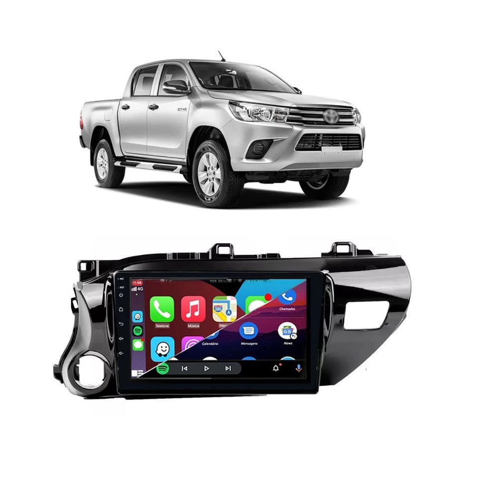 Kit Multimídia Hilux SRV SRX 2017 / 2024 sem DVD Android 9 Pol 2/32Gb Carplay Gps - Vision 8990CP