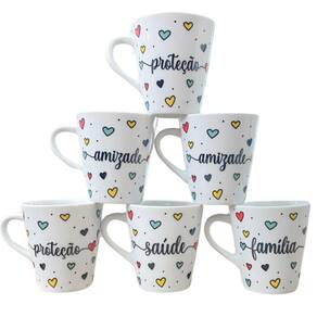 Jogo 6 canecas Cônicas 120ml Frases Motivacionais -Porcelana