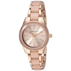 Relógio feminino Anne Klein em tom de ouro rosa com resina rosa claro