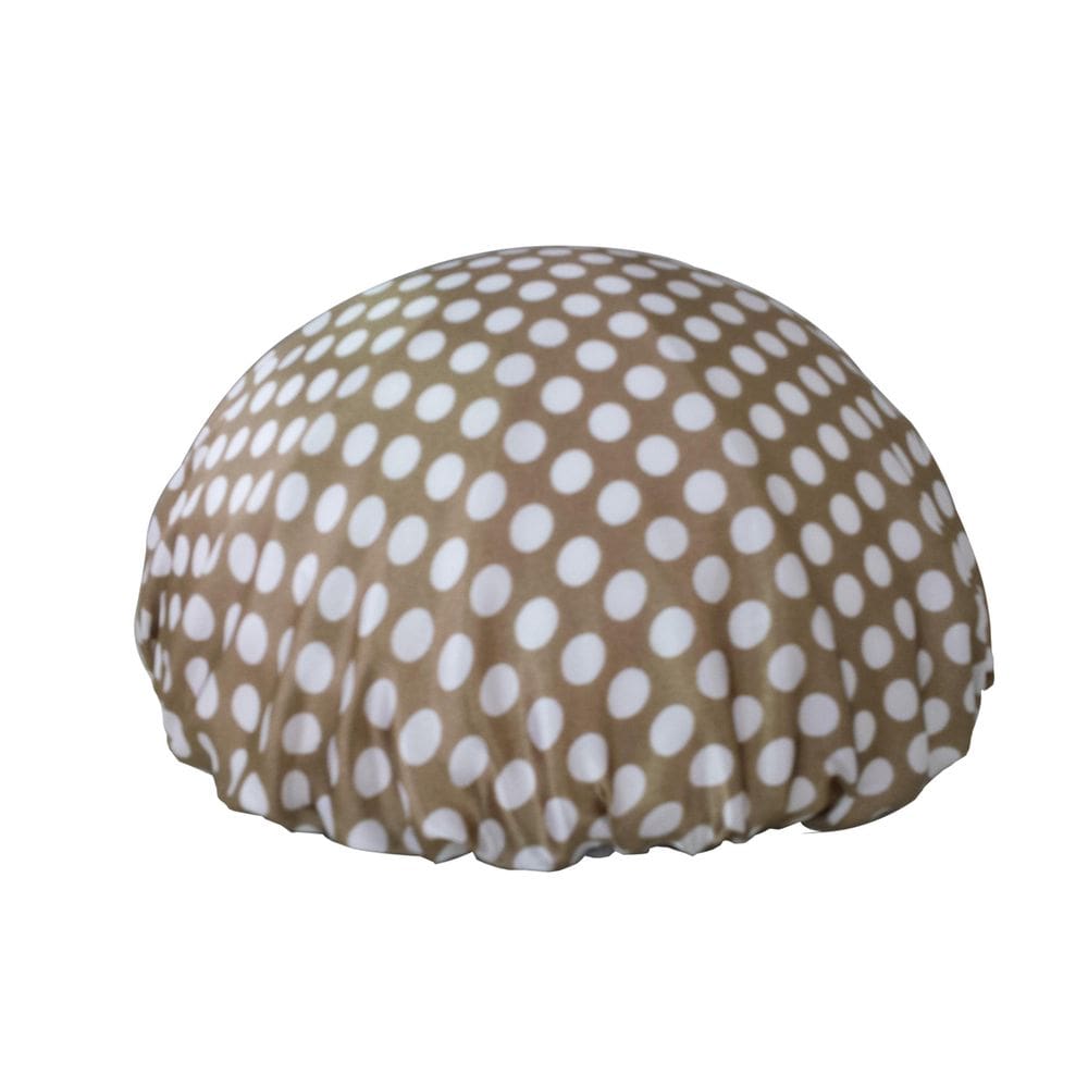 Touca Para Banho Cetim Poá Dourado/Branco