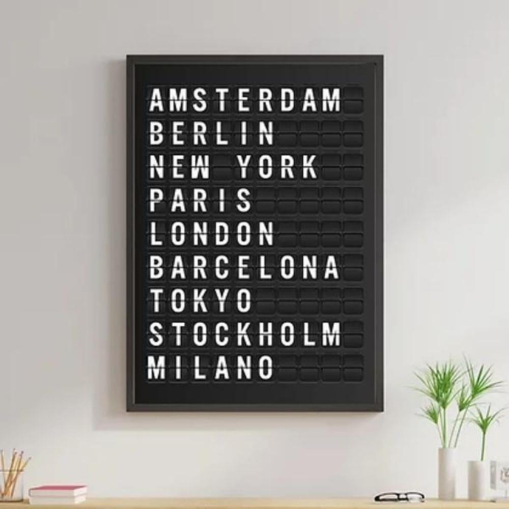 Quadro Placa De Aeroporto Cidades 45X34 C/Vidro - Preta