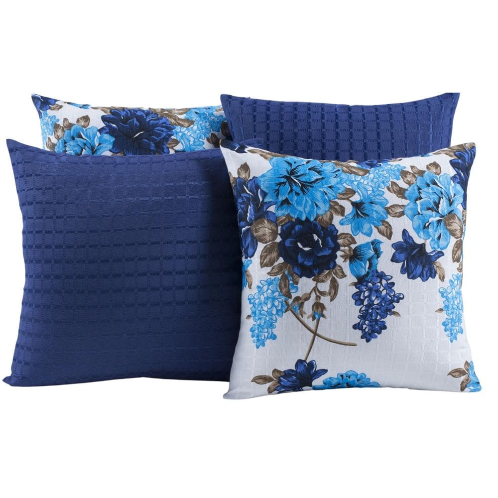 Kit 4 Capas De Almofadas Para Sofá Estampa Flores Azuis