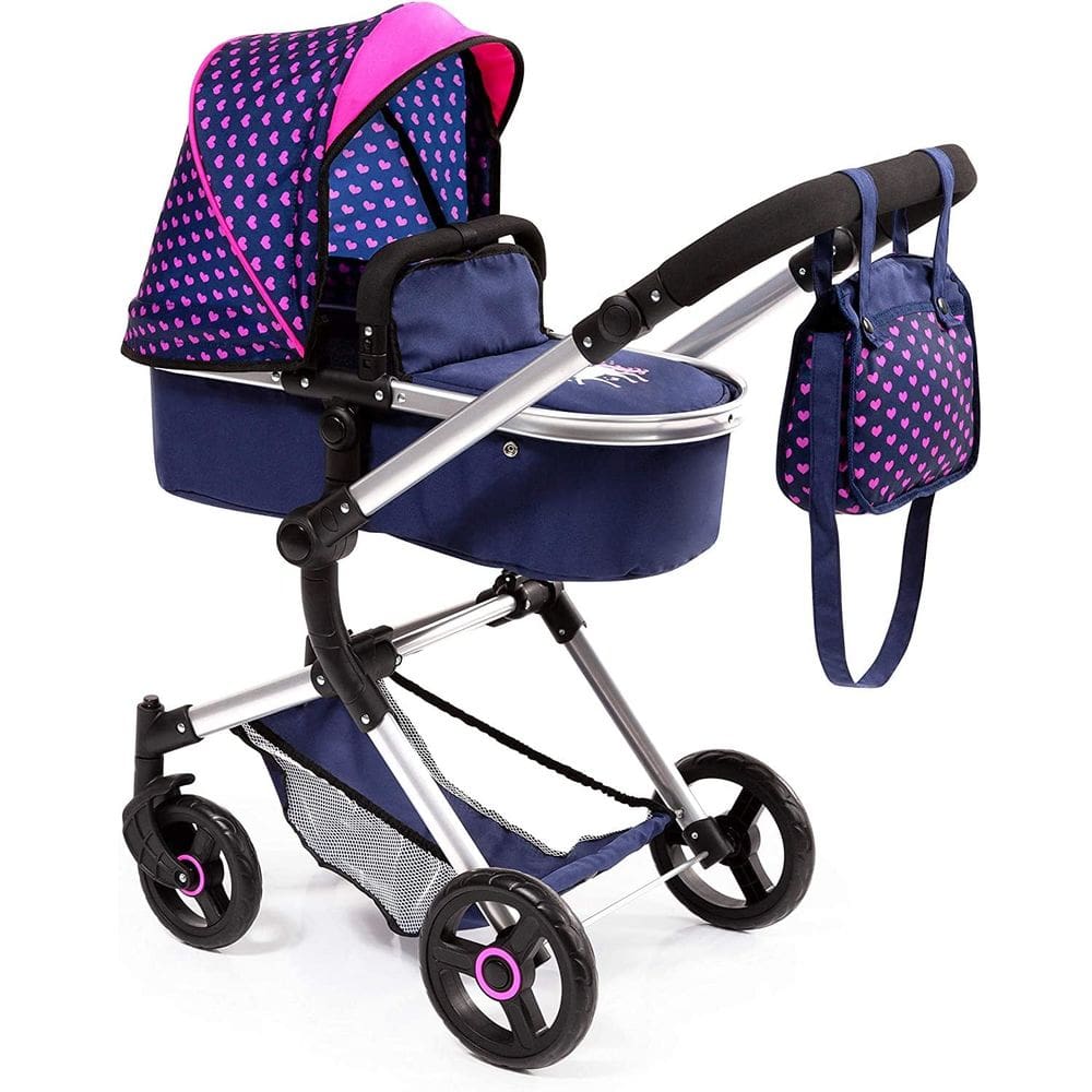 Boneca de bebê Pram Bayer Design City Vario Blue Pink Hearts