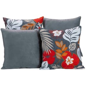 Kit 4 Capas De Almofada Para Sofá Estampa Cinza Floral