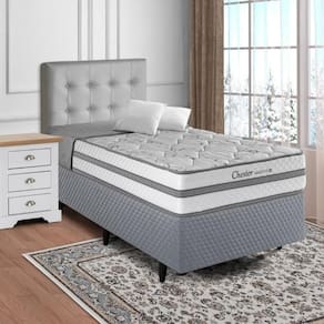 Conjunto Cama Box Colchão Solteiro Molas Maxspring 88x188x24cm Chester Herval Branco/Cinza