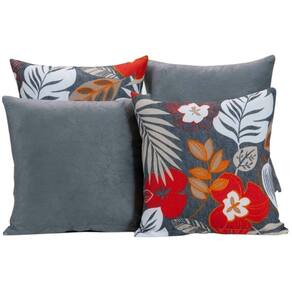 Kit 4 Capas De Almofada Para Sofá Estampa Cinza Floral