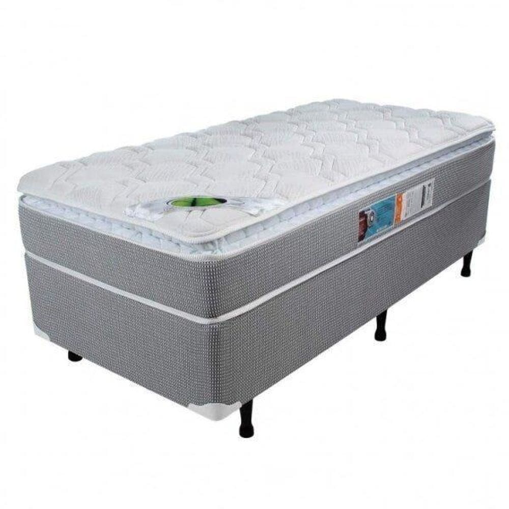 Cama Box Solteiro  Molas Ensacadas Pillow Top Maxi Life  88x188x71cm Cinza/Branco