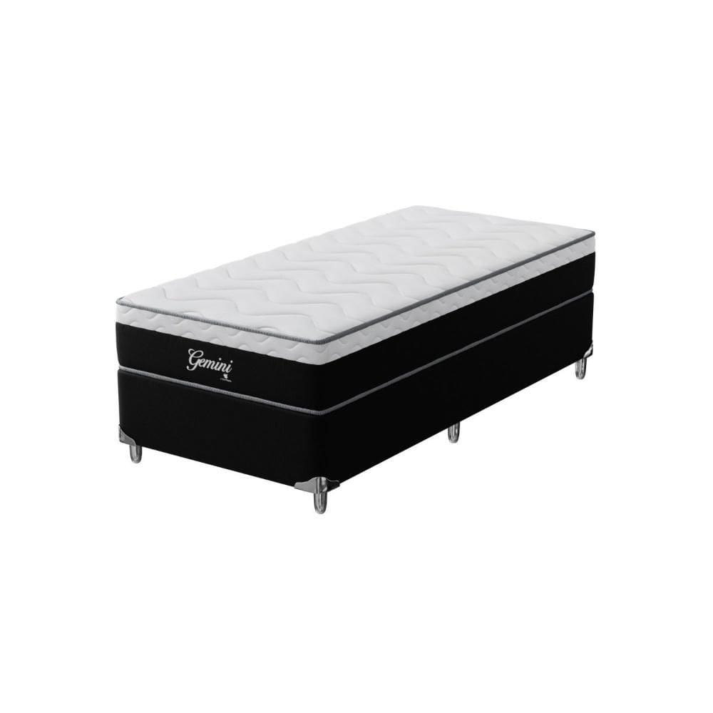 Cama Box Solteiro  Molas Ensacadas Gemini 78x188x68 Branco/Preto