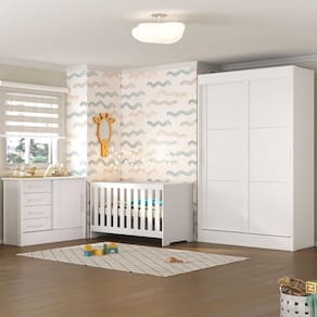 Quarto de Bebê Completo Guarda Roupa 2 Portas 2 Gavetas com Cômoda e Berço Maya Espresso Móveis Branco