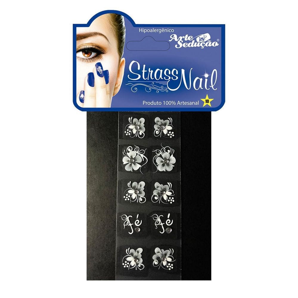 Kit 50 Adesivos Unhas Strass Nail, Artesanal, Branquinho