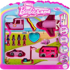 Conjunto de brinquedos Barbie Mini BarbieLand com 4 mini bonecas e 4 veículos