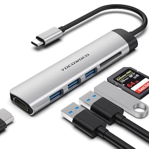 Hub USB C YOCOWOCO 6 em 1 com 4K HDMI, 3 USB 3.0, leitor de cartão SD/TF