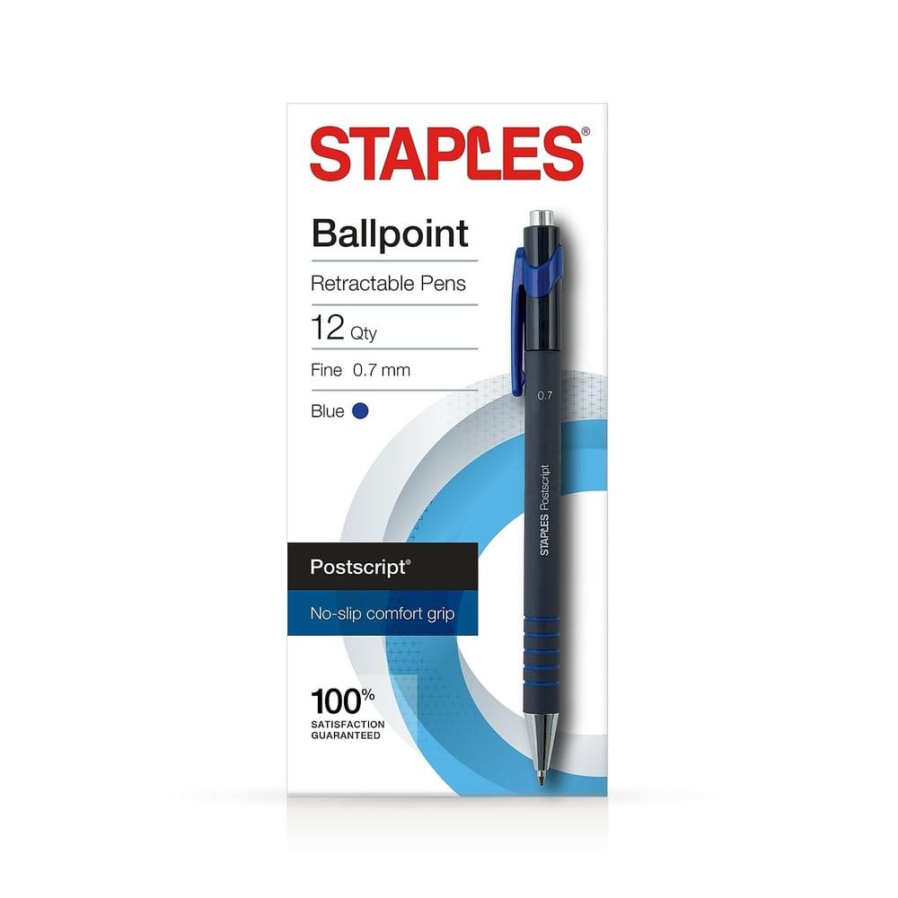 Canetas esferográficas Staples Postscript Fine Point Blue Dozen