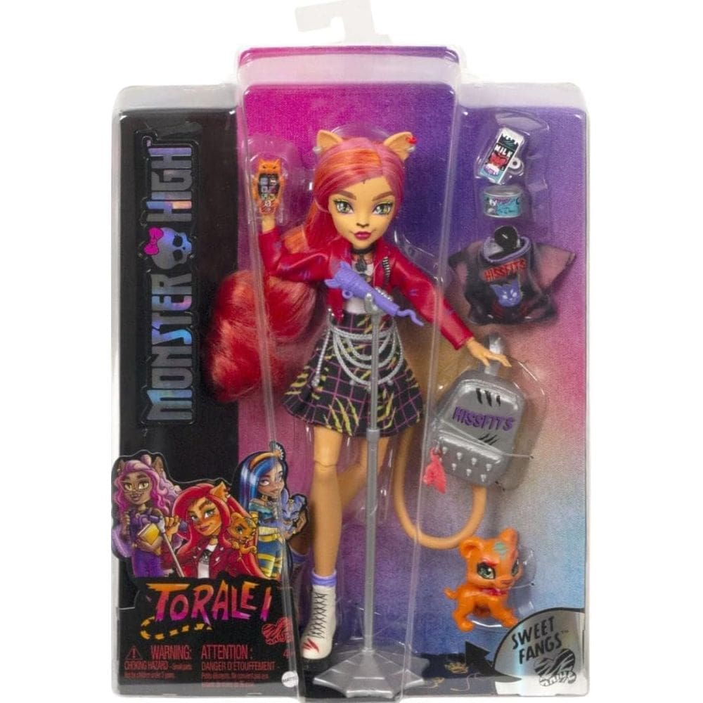Boneca colecionável Monster High Cat Toralei Stripe com animal de estimação e acessórios